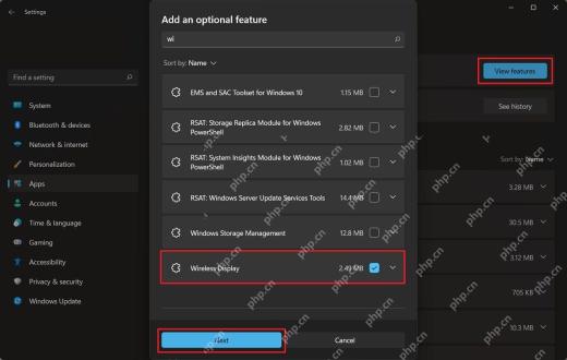 Windows 11 Optional features 中点击 View features 并勾选 Wireless Display
