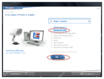 PrivaZer Windows 界面选择 Scan in-depth 和 Computer C 盘。