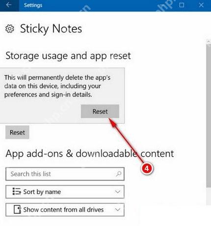 Win10 Sticky Notes 高级选项重置确认框提示永久删除应用数据