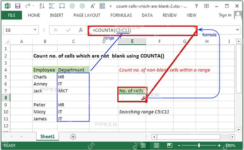 Excel COUNTA函数返回非空单元格数量6