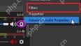 OBS Studio 音频混音器齿轮菜单高亮 Filters 入口