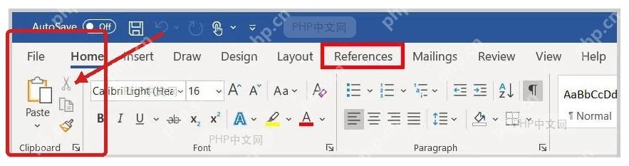 Microsoft Word 引用选项卡中的目录按钮用于打开目录设置
