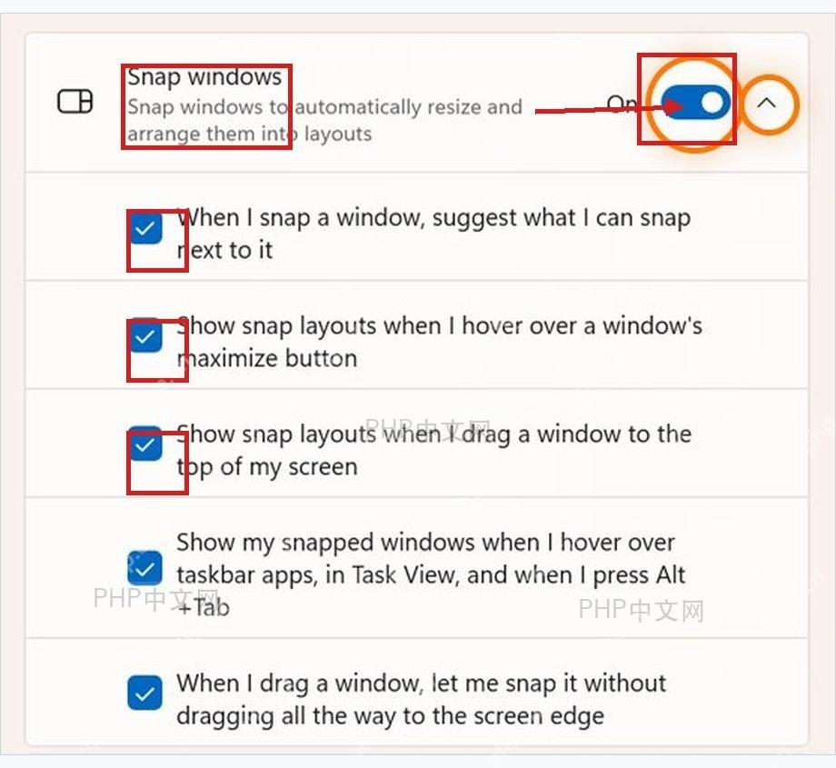 Windows 多任务处理页面中关闭 Snap windows 贴靠窗口总开关