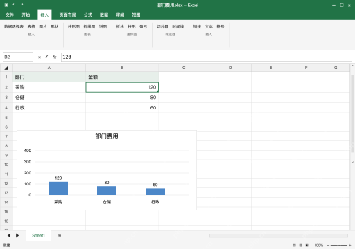 模拟 Microsoft Excel Windows桌面版 完整窗口:方法一先在 Excel 建好图表