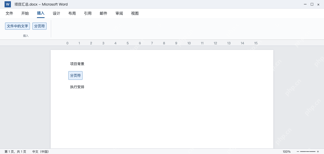 模拟 Word汇总稿中先项目背景再分页接入执行安排
