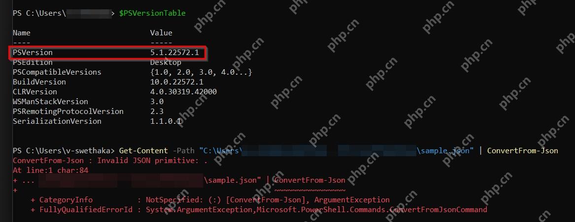 Windows PowerShell 读取 JSON 时显示 Invalid JSON primitive 解析错误
