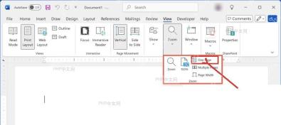 Word 视图选项卡缩放区域中的 One Page 单页按钮