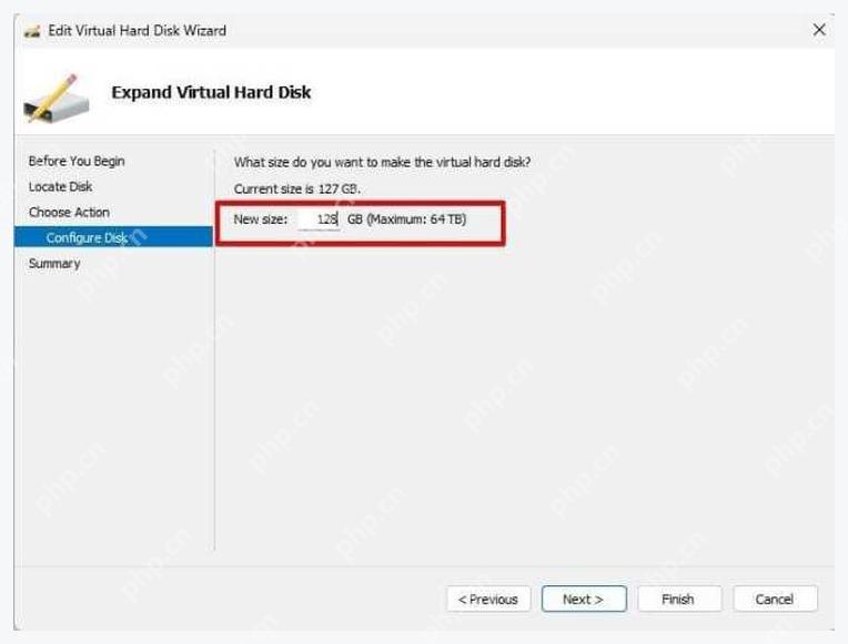 Hyper-V Edit Virtual Hard Disk Wizard 中输入新的虚拟硬盘大小