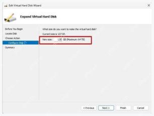Hyper-V Edit Virtual Hard Disk Wizard 中输入新的虚拟硬盘大小