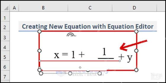 Excel 公式框中继续输入 x 等于 1 加三分之一再加 y，用于第五步检查复杂公式排版