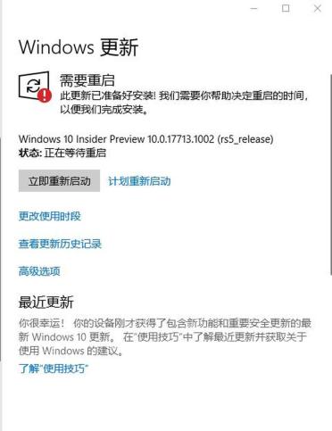 Windows 10 Windows 更新重新启动选项页面