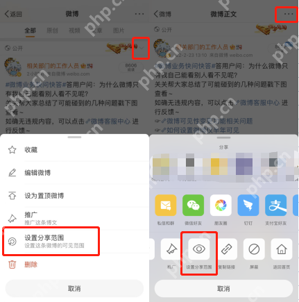 微博 APP 编辑微博内容后,进入发布页的可见范围