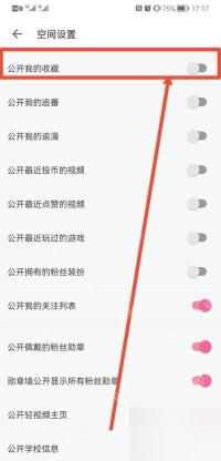 哔哩哔哩空间设置页里的公开我的收藏开关