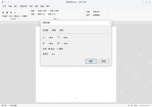 模拟 WPS文字 Windows电脑版完整界面:按原稿核对当前节的页面参数