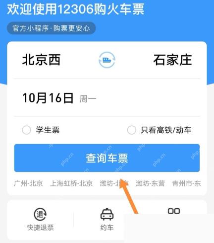 12306首页勾选只看高铁动车后查询