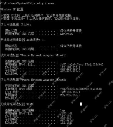 Windows 10 命令提示符 ipconfig renew 刷新网络地址