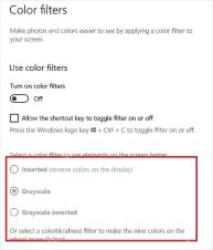 Win10 颜色筛选模式列表包含反色和灰度