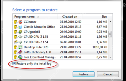 Total Uninstall Windows Restore program 窗口选择 Restore only the install log。