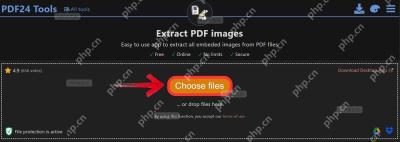 PDF24 页面中 Choose files 按钮被箭头标出,用于导入需要提取图片的 PDF
