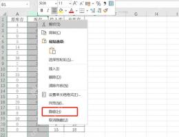 Excel 右键菜单中点击隐藏命令隐藏选中列