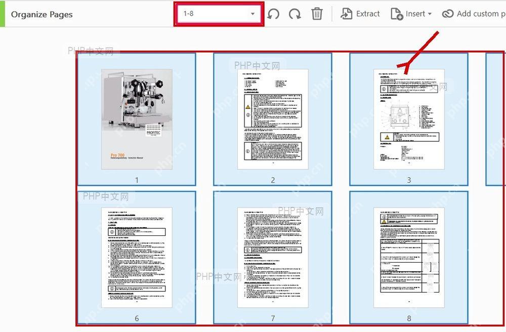确认 PDF 全部页面处于选中状态