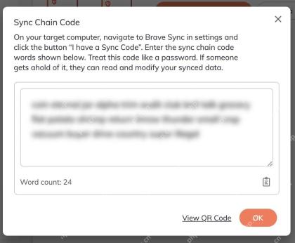 Brave Sync 电脑端同步代码输入界面