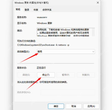 Windows Update 服务属性中查看 wuauserv 状态
