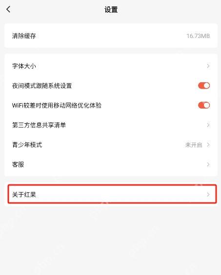 红果免费短剧 Android 设置页关于红果选项,对应打开关于红果