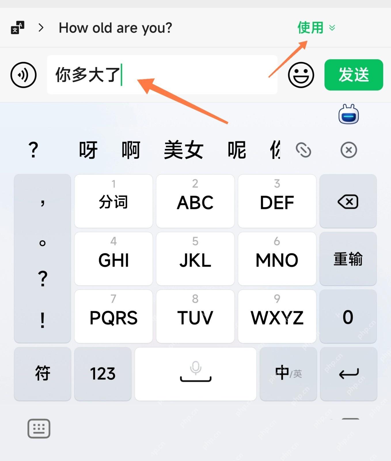 微信中文界面:查看微信聊天中的自动翻译结果