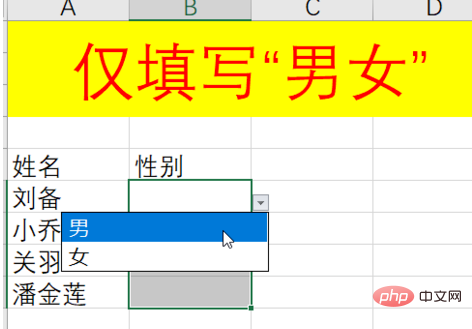 Excelの男女の性別選択を設定する方法