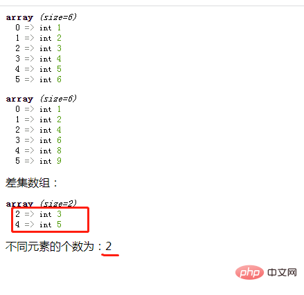 php怎么获取两个数组中不同元素的个数