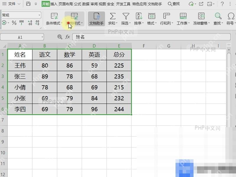 Excel如何套用表格样式？ - php中文网