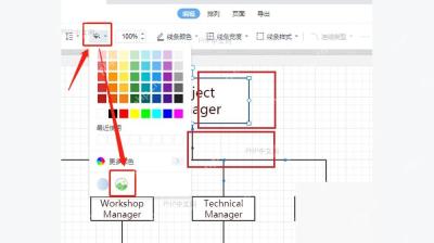 WPS 流程图编辑界面中选中矩形节点，四周出现蓝色控制点