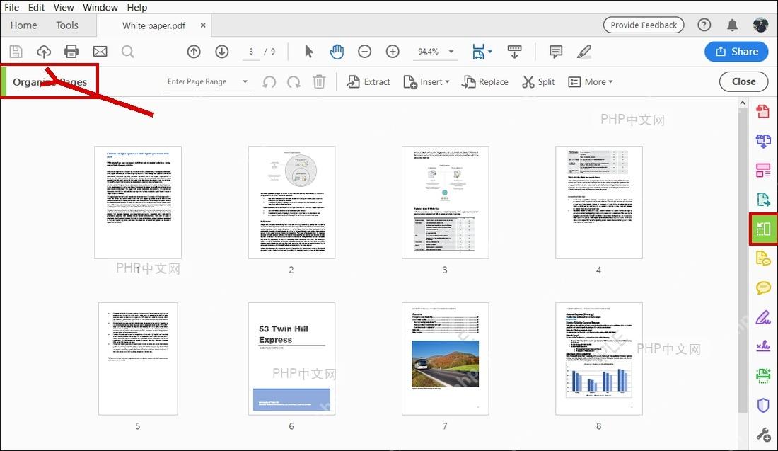 在 Acrobat 中进入组织页面功能