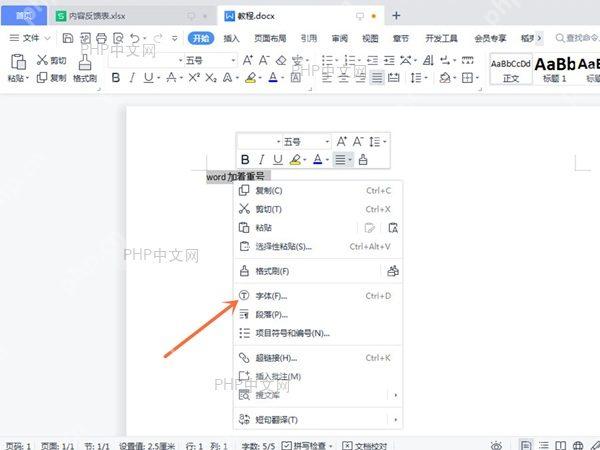 Microsoft Word 字体对话框中着重号下拉框和确定按钮,用于选择点号样式
