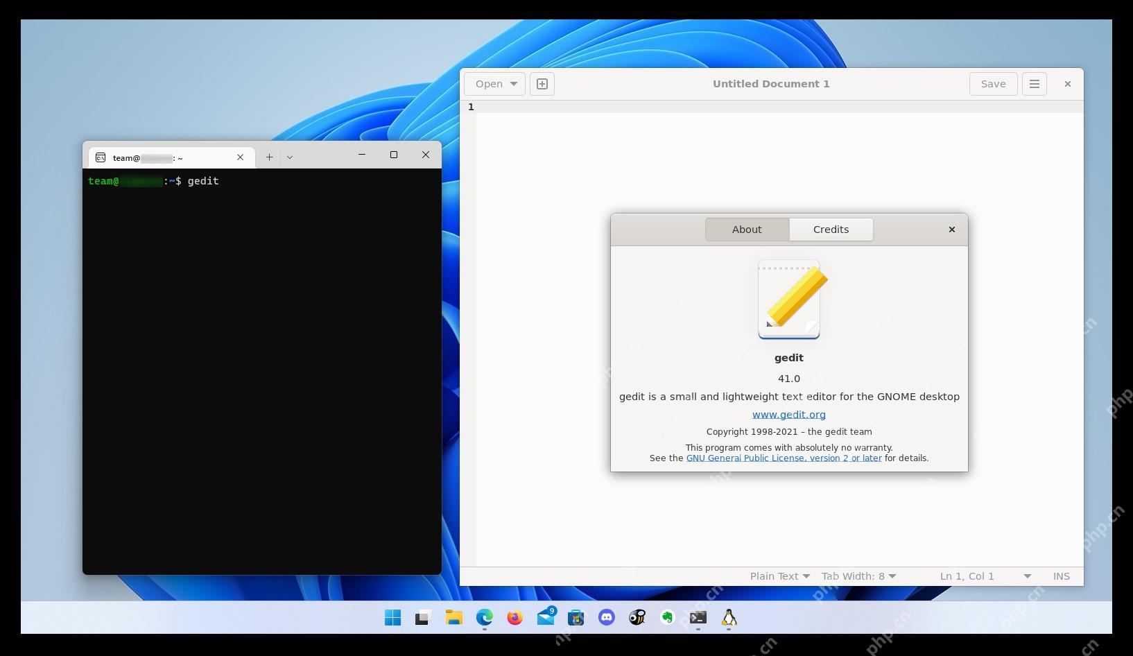 Ubuntu WSL 终端启动 gedit 后显示 Linux 图形应用窗口