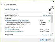 Windows 系统维护疑难解答报告显示已检查的维护项目