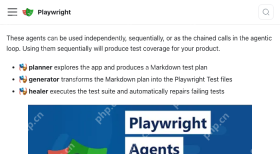 Playwright 官方 Test Agents 页面展示三个角色的串联流程以及 Agents 视觉介绍图