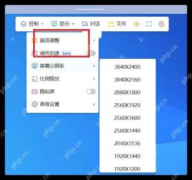 ToDesk 远程窗口屏幕分辨率菜单显示多种分辨率选项
