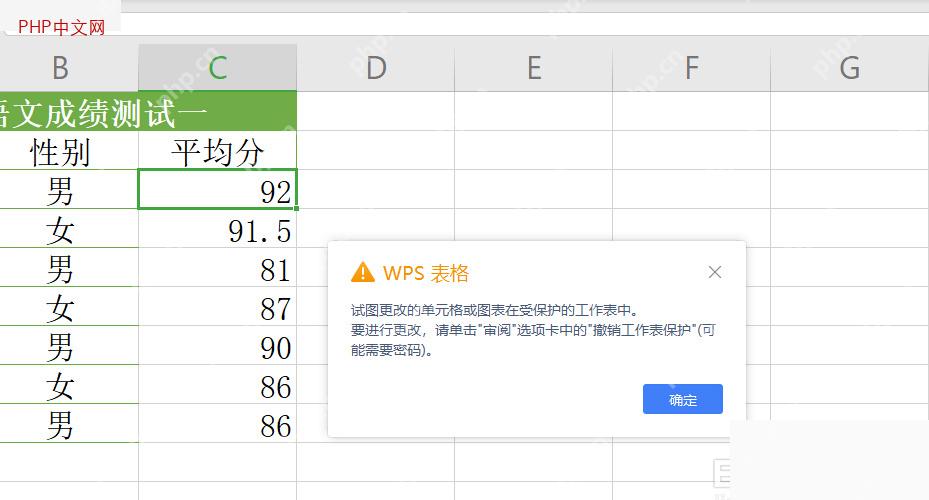 WPS 表格编辑受保护单元格时弹出无法修改提示