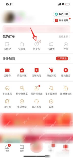 拼多多我的订单里的待发货入口
