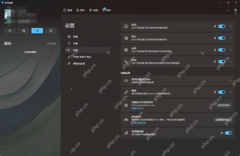 手机连接功能页查看通知消息呼叫照片同步开关