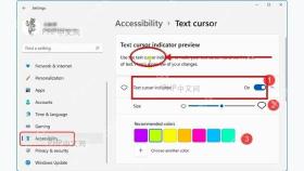 Windows 文本光标页面中的指示器大小和颜色设置