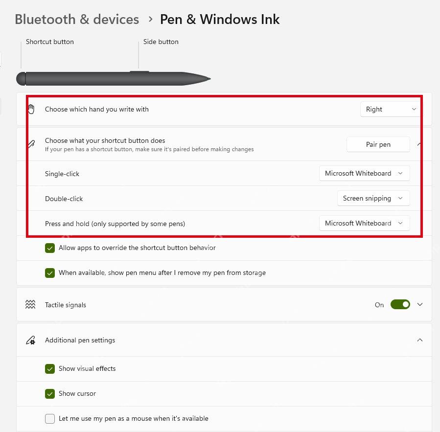 Win11 笔和 Windows Ink 页面显示快捷按钮功能