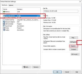 VMware Workstation Hard Disk 设置页高亮 Expand 扩展磁盘容量按钮