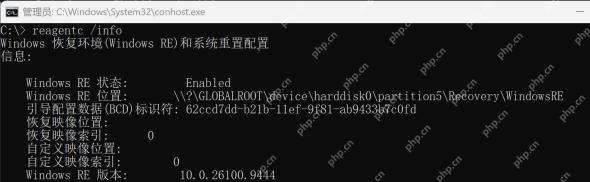 reagentc 信息显示当前 Windows RE 位于磁盘 0 的分区 5