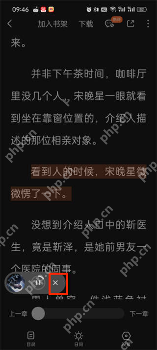 小说正文朗读高亮及暂停、关闭听书控制条_番茄免费小说听书时怎么显示文字_番茄免费小说听读同步显示设置指南 - php中文网