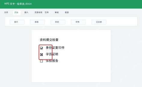 WPS文字插入方框勾叉后的效果