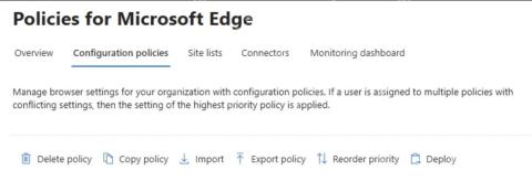 Microsoft Edge管理服务的配置策略页面