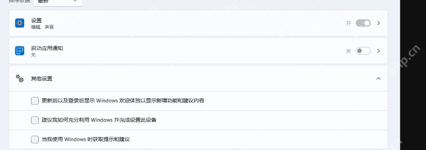 Win11 通知页面其他设置中的欢迎体验建议和提示选项